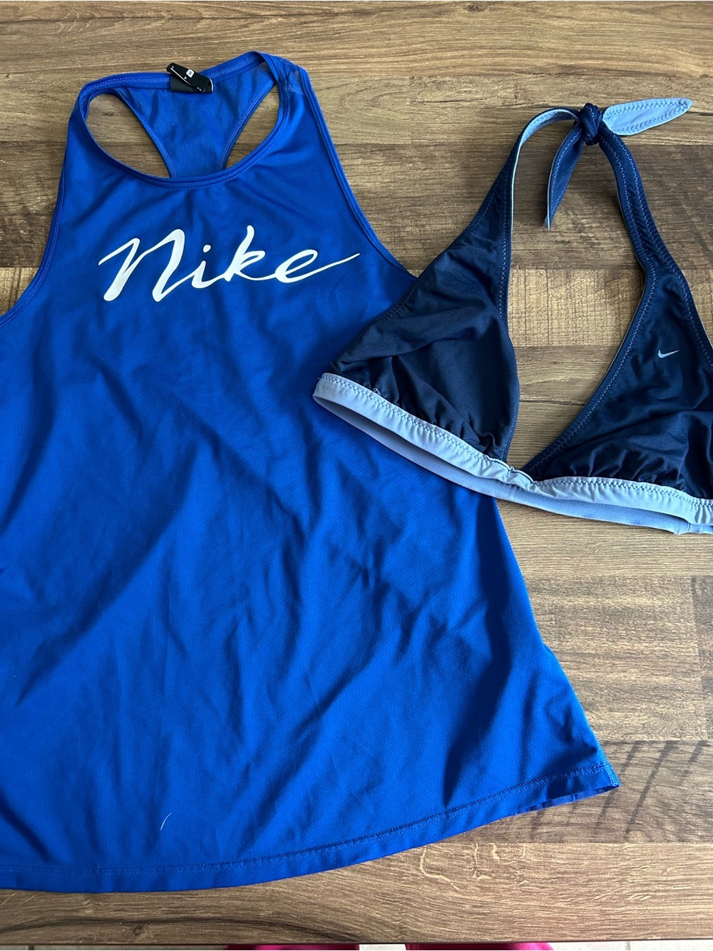 Nike Blue Active Bundle - Script Logo Racerback Tank Top & Halter Bikini Top S